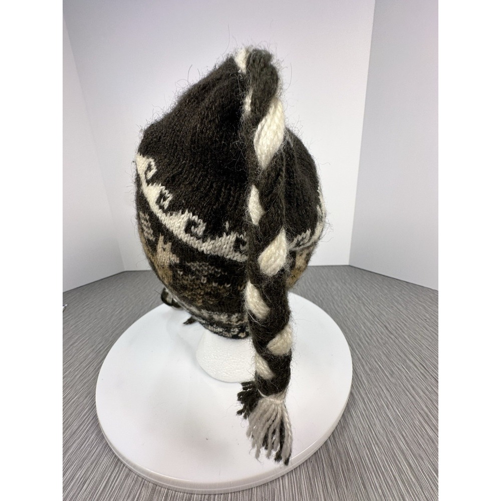 Toboggan Beanie Tassel Ear Flap Hat Knit Braids Llama Browns Creams Chullo - Picture 5 of 7